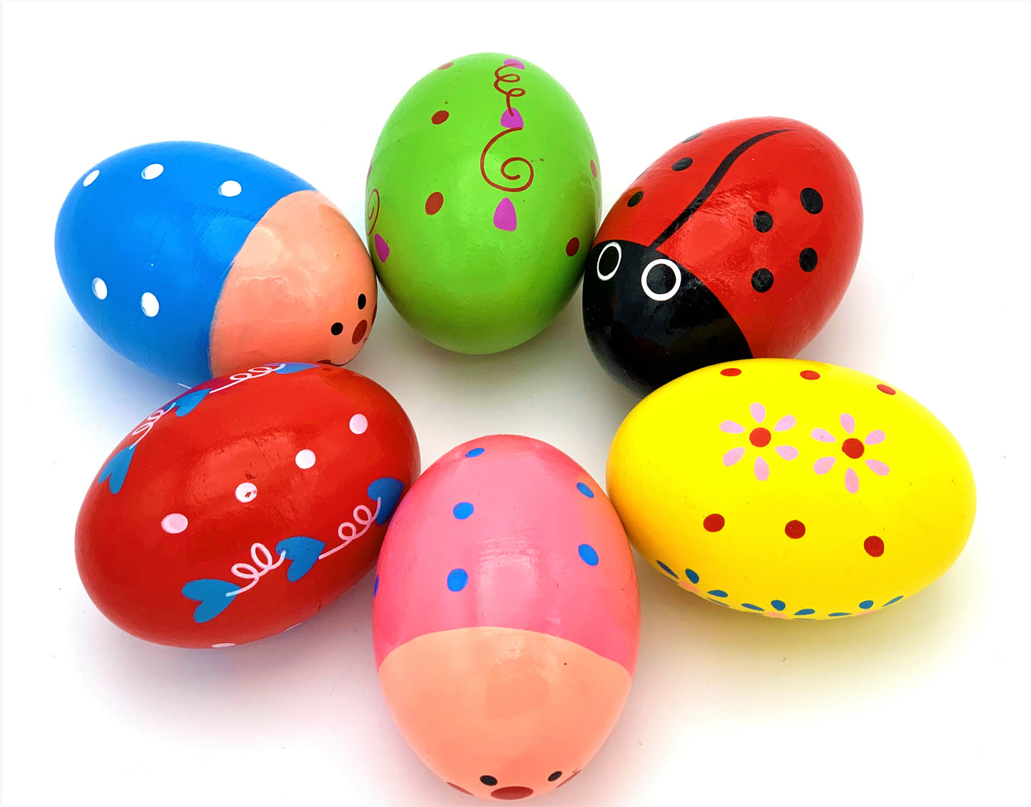 Hand Painted Wooden Music Shaker Eggs Christmas Easter Gift Sensory Baby Instrument